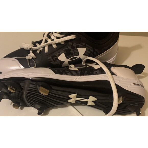 Under Armour Charged Mens Sz 8 Black On Black W/ White Trim Baseball Cleats. NEW - Picture 4 of 7